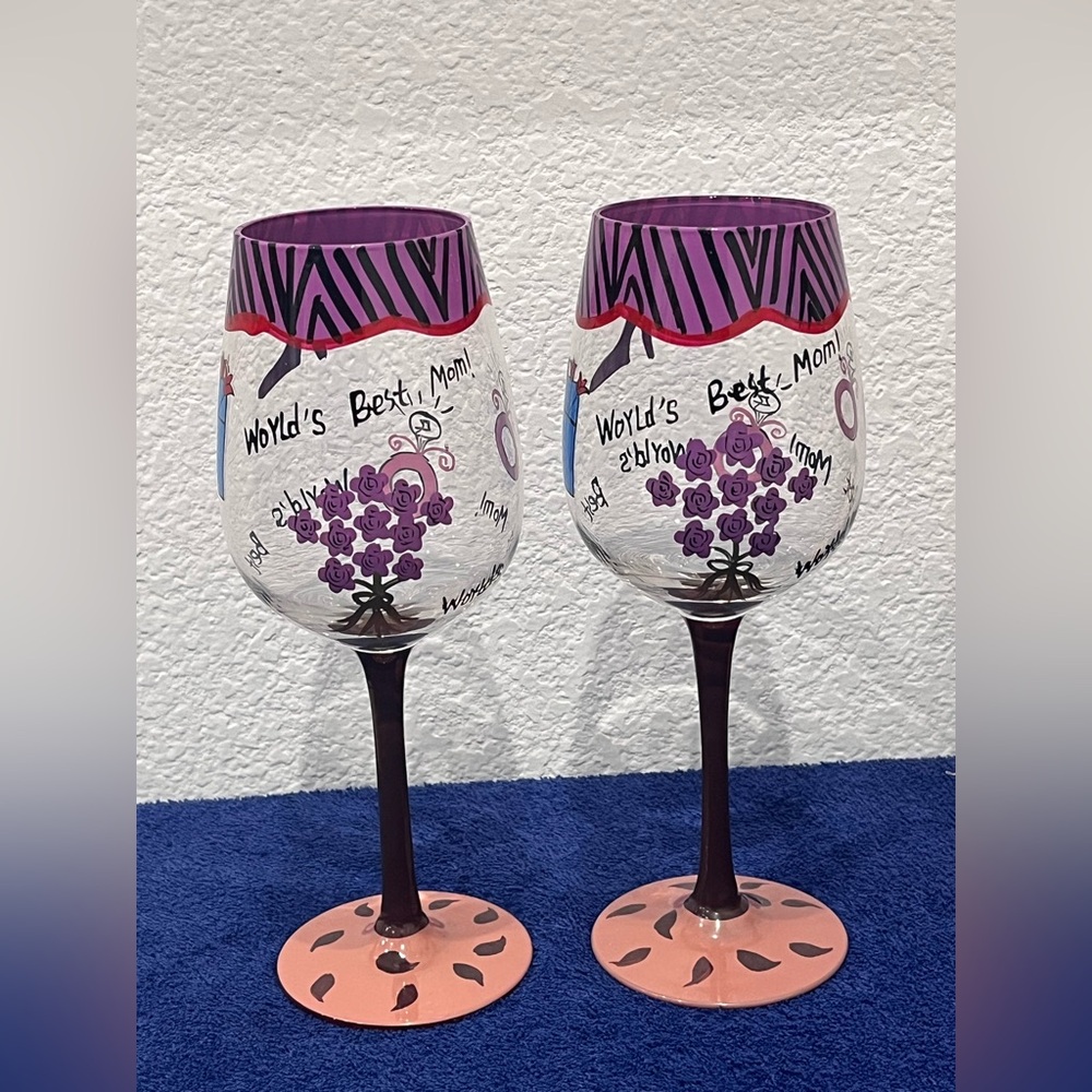NOB World’s Best Mom Handpainted Wine‎ Glass.